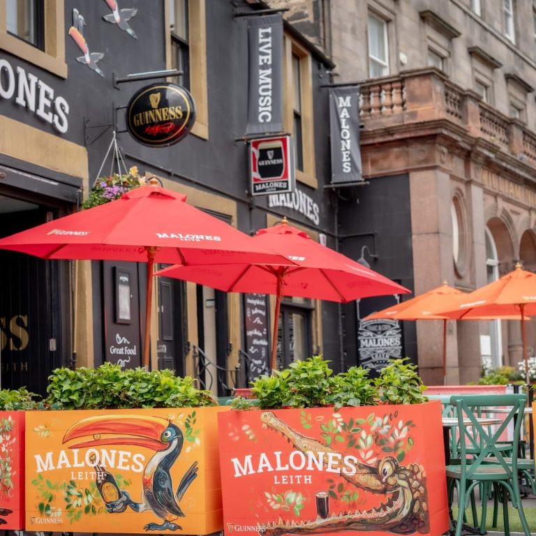 Umbrellas just outside Malones Leith in the beer garden