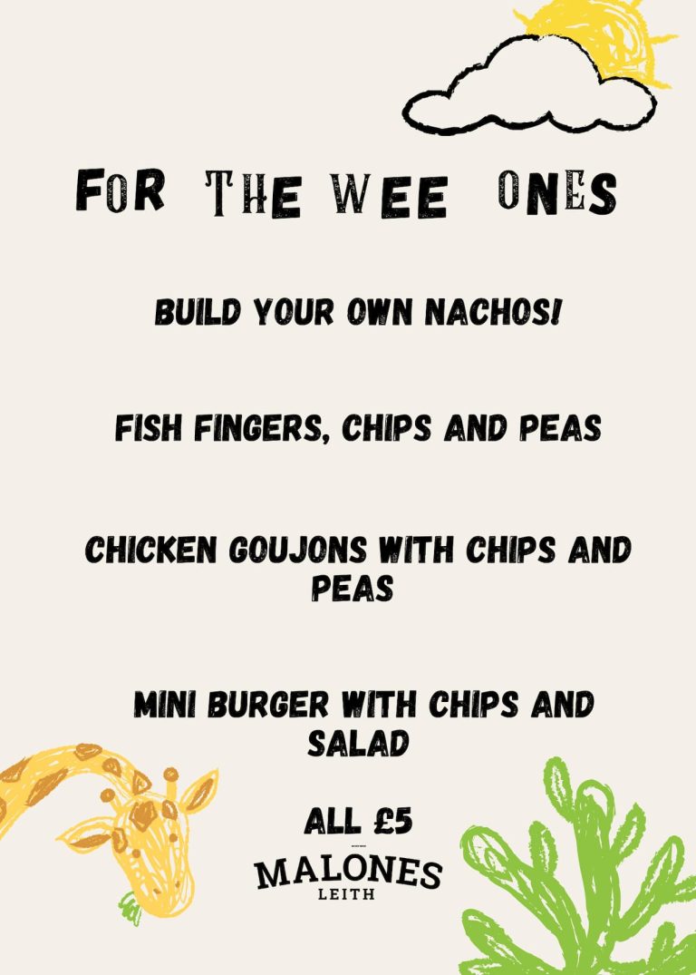 The kids food menu at Malones Leith, last updated July 2025